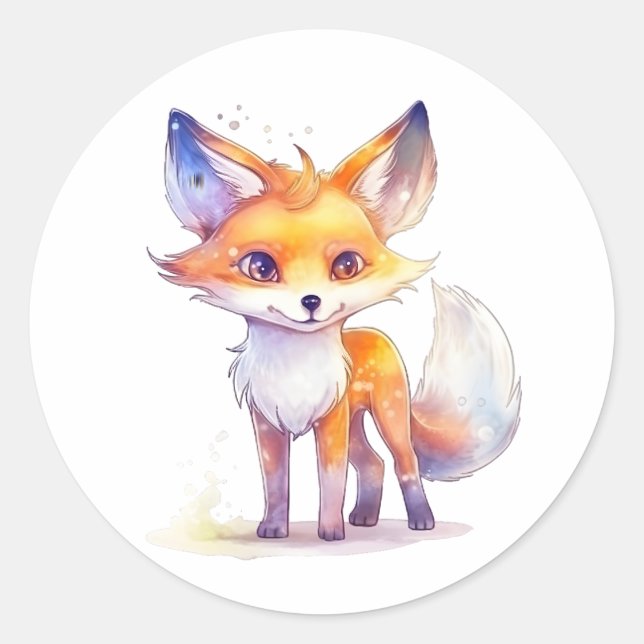 Cute Baby Fox Round Sticker (Front)