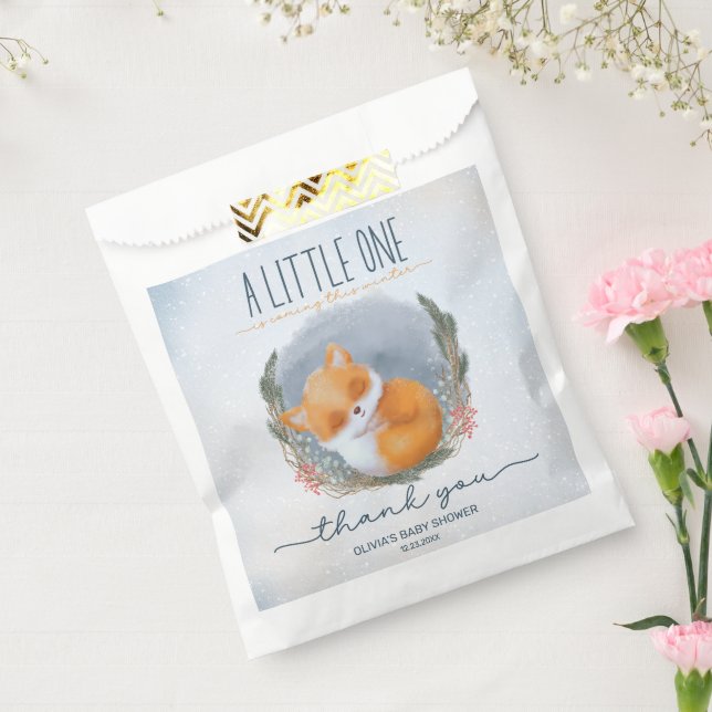 Cute Baby Fox Snowly Winter Baby Shower Favor Bag (Sealed)
