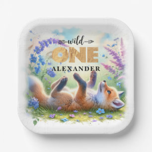Cute Baby Fox Wild One Birthday Paper Plates