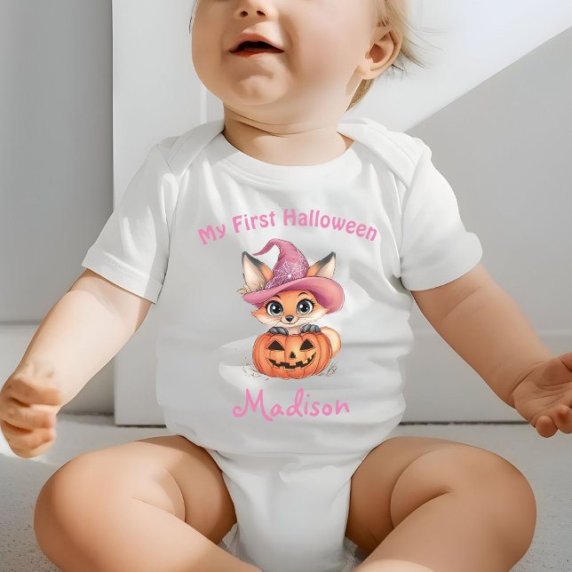 Cute Baby Fox Witch Hat Personalized Name T-Shirt Bodysuit (Creator Uploaded)