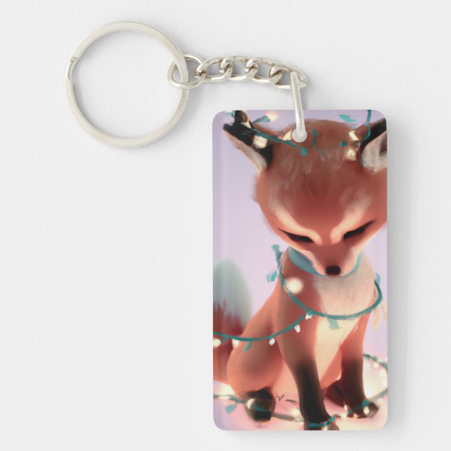 Cute Baby Fox with Fairy Lights Keychain (Front)
