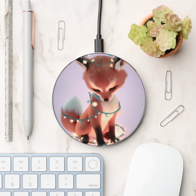 Cute Baby Fox with Fairy Lights Wireless Charger