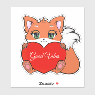 Cute Baby Fox with Heart Good Vibes Sticker