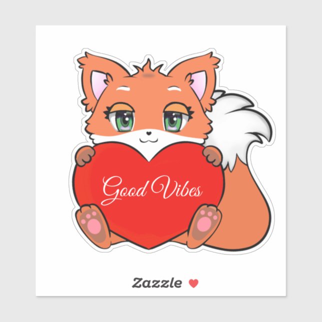 Cute Baby Fox with Heart Good Vibes Sticker (Sheet)