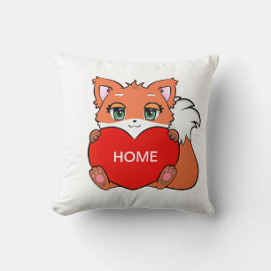 Cute Baby Fox with Heart & Personalized Home Throw Pillow