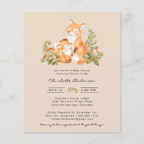 Cute Baby Fox Woodland Baby Shower Invitation Flyer