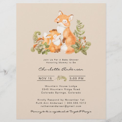 Cute Baby Fox Woodland Baby Shower Invitation Flyer