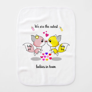 Cute Baby Foxes Kissing w/Colorful Hearts  Burp Cloth