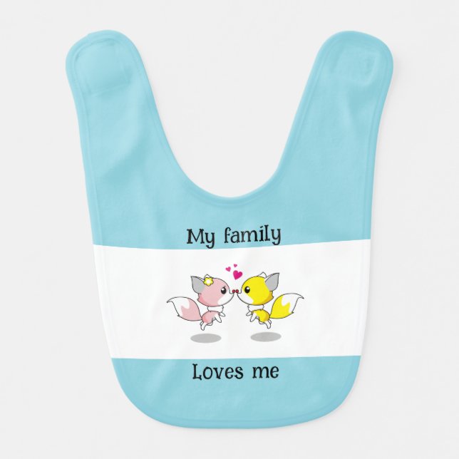 Cute Baby Foxes Kissing w/Tiny Hearts Baby Bib (Front)