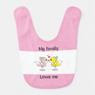 Cute Baby Foxes Kissing w/Tiny Hearts Bib