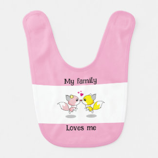 Cute Baby Foxes Kissing w/Tiny Hearts Bib