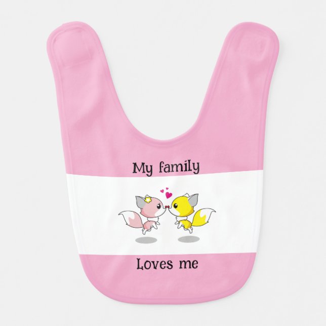 Cute Baby Foxes Kissing w/Tiny Hearts Bib (Front)