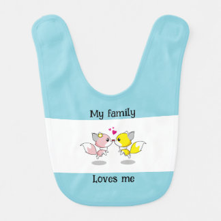Cute Baby Foxes Kissing w/Tiny Hearts Bib