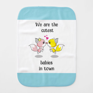 Cute Baby Foxes Kissing w/Tiny Hearts Burp Cloth