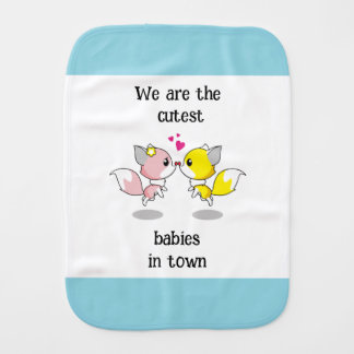 Cute Baby Foxes Kissing w/Tiny Hearts Burp Cloth