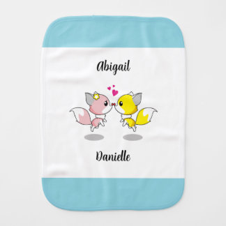 Cute Baby Foxes Kissing w/Tiny Hearts Burp Cloth