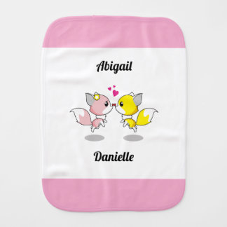 Cute Baby Foxes Kissing w/Tiny Hearts Burp Cloth