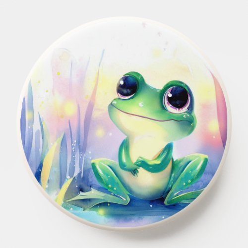 Cute Baby Frog Lake Rainbow Pastel Watercolor Art PopSocket