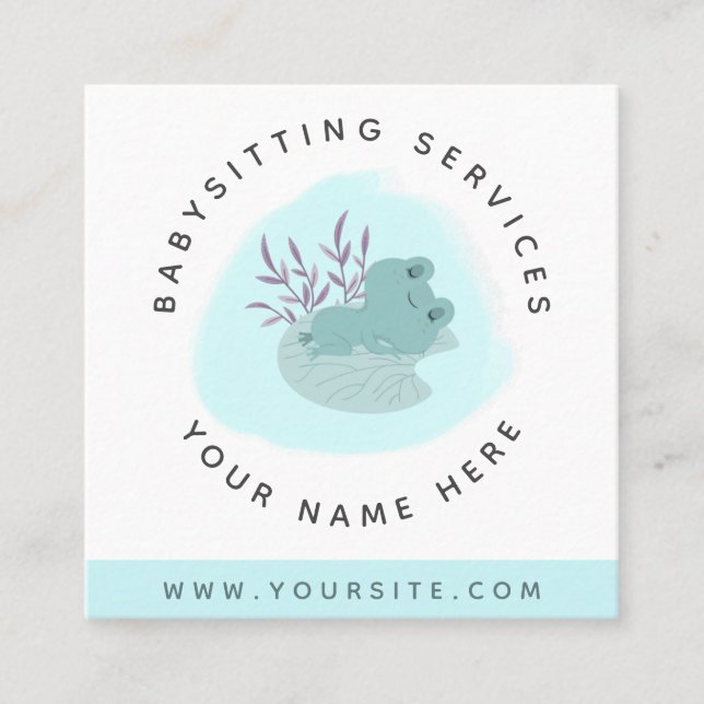 Cute Baby Frog Sleeping Kids Babysitting Childcare Square Business Card (Front)