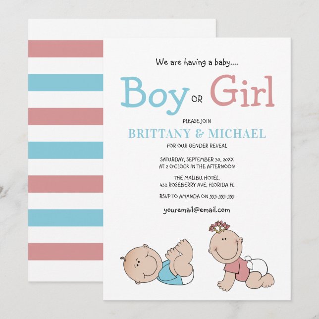 Cute Baby Gender Reveal Invitation (Front/Back)