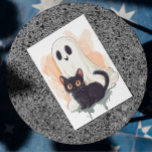 Cute Baby Ghost Black Kitten Halloween Postcard<br><div class="desc">This design was created through digital art. It may be personalized by clicking the customize button and changing the color, adding a name, initials or your favorite words. Contact me at colorflowcreations@gmail.com if you with to have this design on another product. See more of my creations or follow me at...</div>