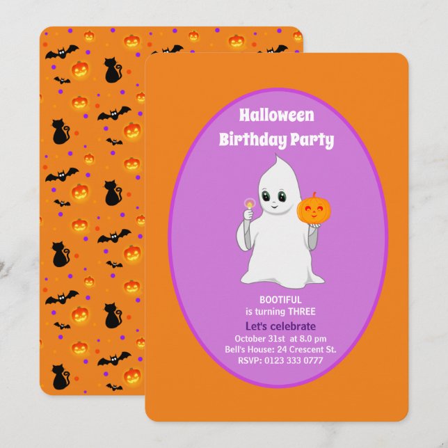 Cute Baby Ghost Halloween Birthday Invitation (Front/Back)