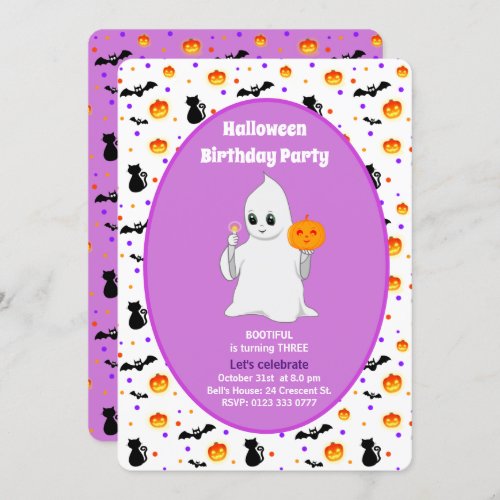 Cute Baby Ghost Halloween Birthday Invitation