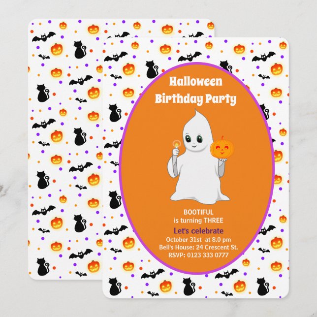 Cute Baby Ghost Halloween Birthday Invitation (Front/Back)