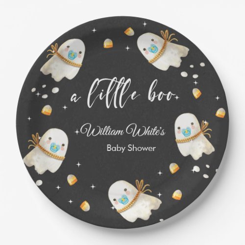 Cute Baby Ghost Halloween Fall Baby Shower Paper Plates