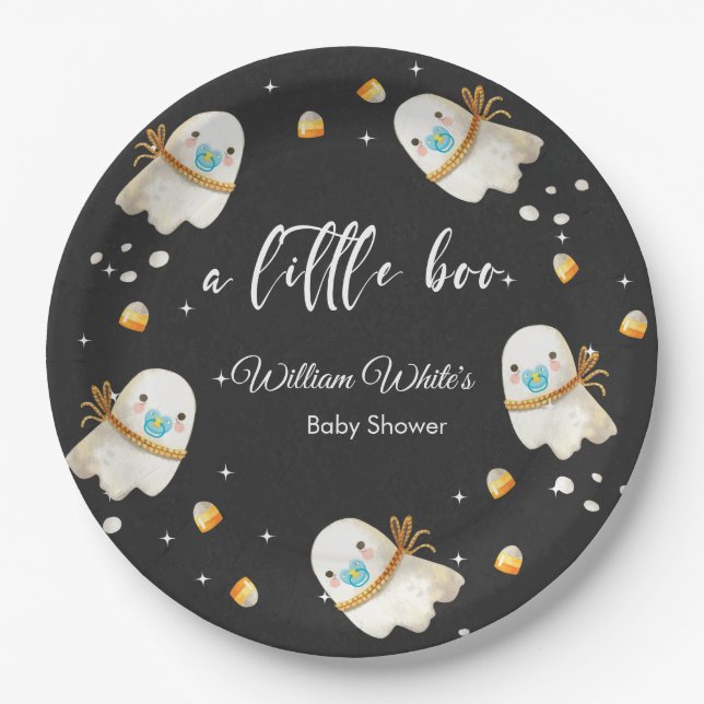 Cute Baby Ghost Halloween Fall Baby Shower Paper Plates (Front)