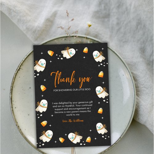 Cute Baby Ghost Halloween Fall Baby Shower Thank You Card