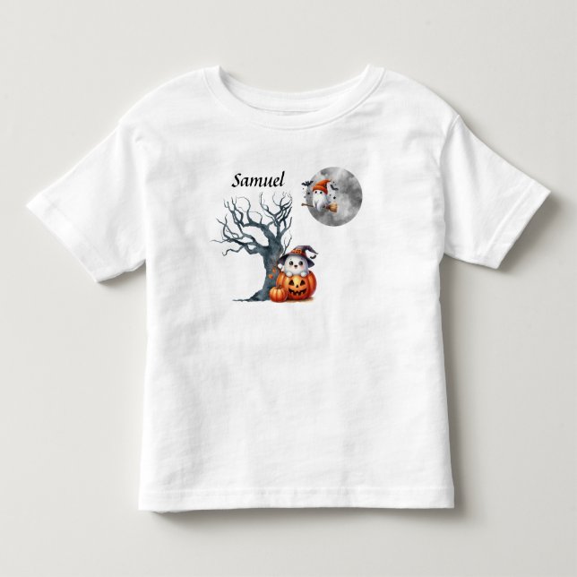 Cute Baby Ghosts Halloween Scene - Monogrammed Toddler T-shirt (Front)