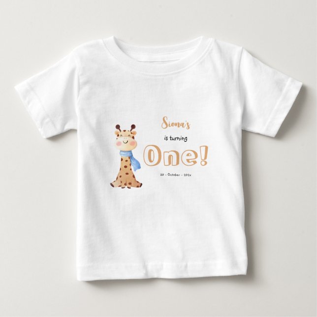 Cute Baby Giraffe 1st Birthday Baby T-Shirt (Front)