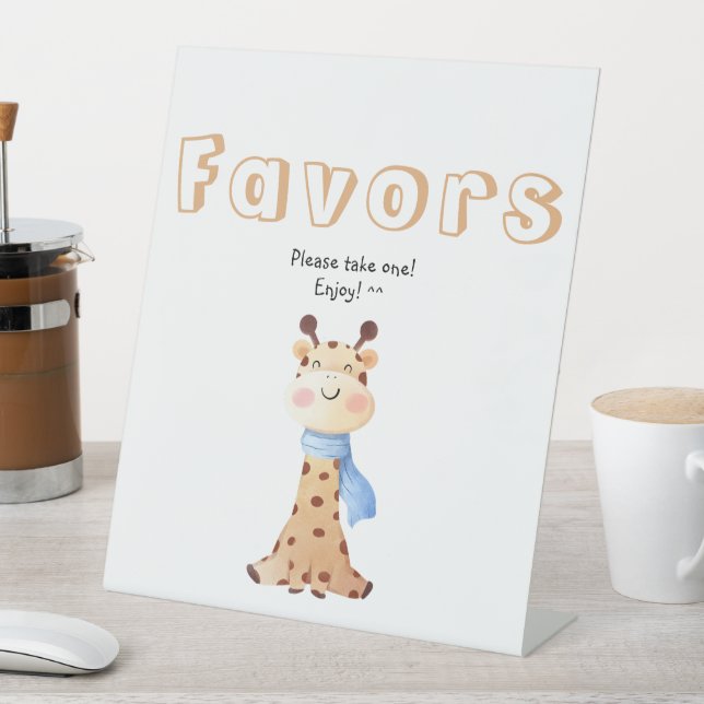Cute Baby Giraffe 1st Birthday Favors Pedestal Sign (In SItu)