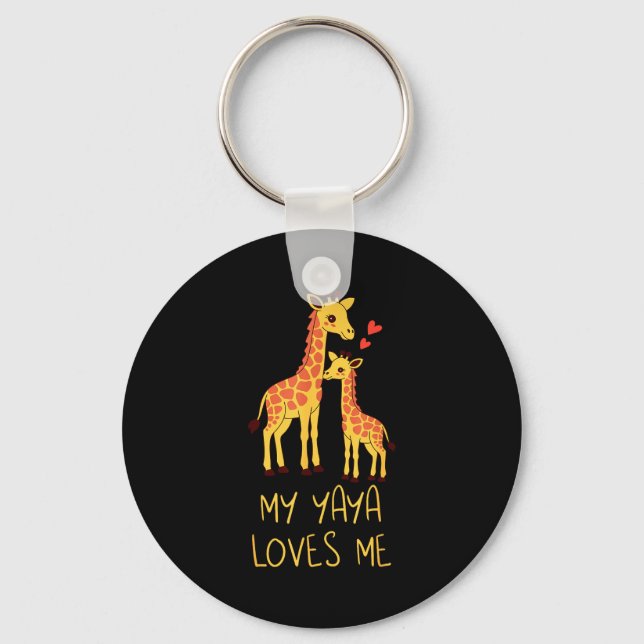 Cute Baby Giraffe And Grandma My Yaya Loves Me  Keychain (Front)