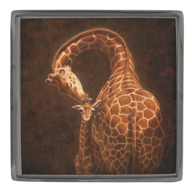 Cute Baby Giraffe and Mother Gunmetal Finish Lapel Pin (Front)