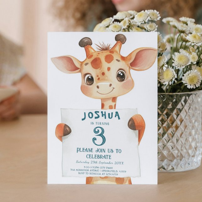 Cute Baby Giraffe  and Sign Kids birthday Party  Invitation (Creator Uploaded)