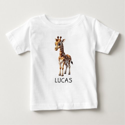 Cute Baby Giraffe Animal Kids Personalize  Baby T_Shirt