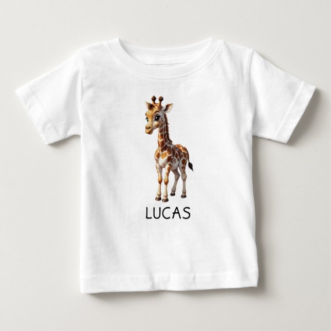 Cute Baby Giraffe Animal Kids Personalize  Baby T-Shirt (Front)