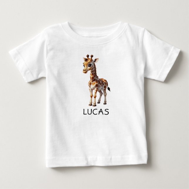Cute Baby Giraffe Animal Kids Personalize  T-Shirt (Front)