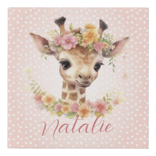 Cute Baby Giraffe Animal Name Safari Baby Nursery Faux Canvas Print