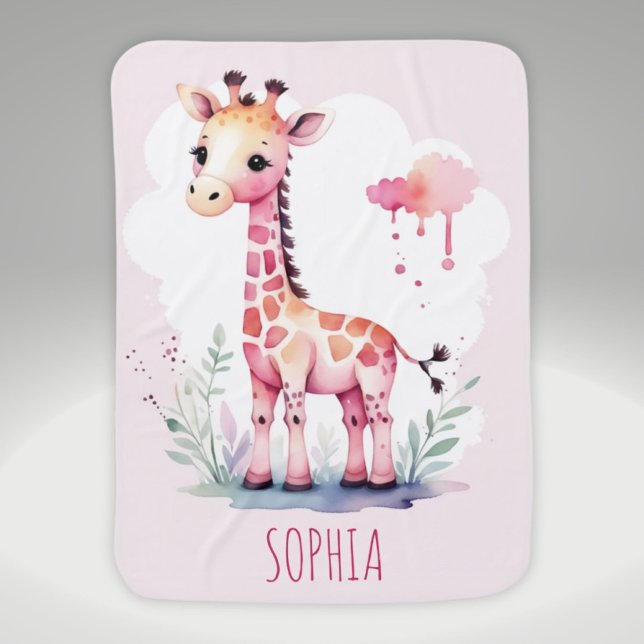 Cute Baby Giraffe Animal Personalized Baby Blanket (Creator Uploaded)