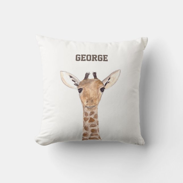 Cute baby giraffe animals watercolor Jungle  Throw Pillow (Front)