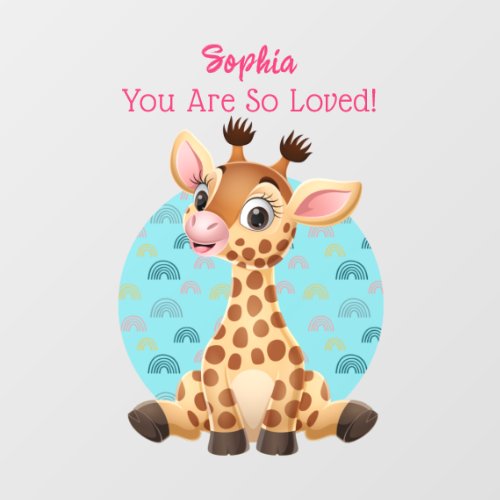 Cute Baby Giraffe Art Childs Name  Message Wall Decal