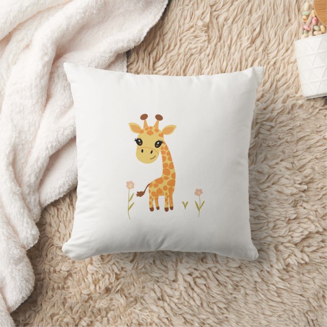Cute Baby Giraffe Boho Throw Pillow (Blanket)