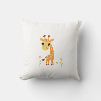 Cute Baby Giraffe Boho Throw Pillow