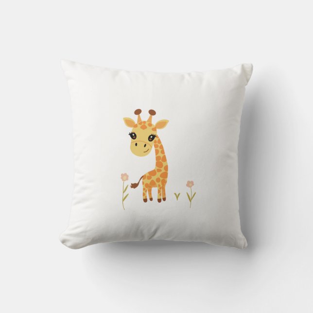 Cute Baby Giraffe Boho Throw Pillow (Front)