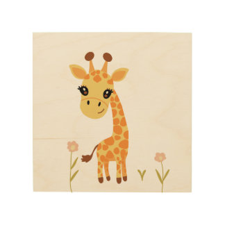 Cute Baby Giraffe Boho Wood Wall Art
