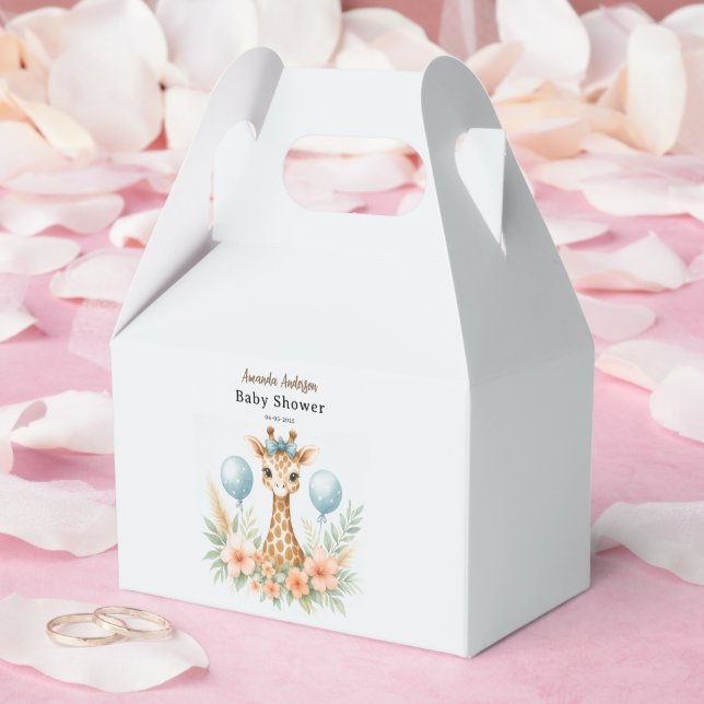 Cute Baby Giraffe Boy Baby Shower | Blue Safari Favor Boxes (Wedding)