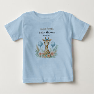 Cute Baby Giraffe Boy Baby Shower Blue Safari T-Shirt
